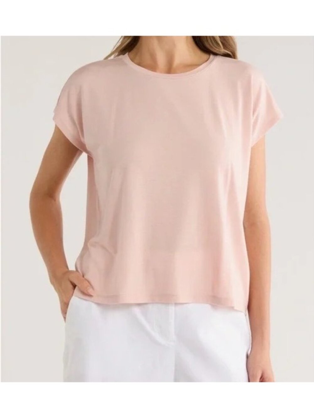Eileen Fisher Women's Blush Pink Short Sleeve Scoop Neck Top Blouse Sz XL 3081 - Picture 2 of 11